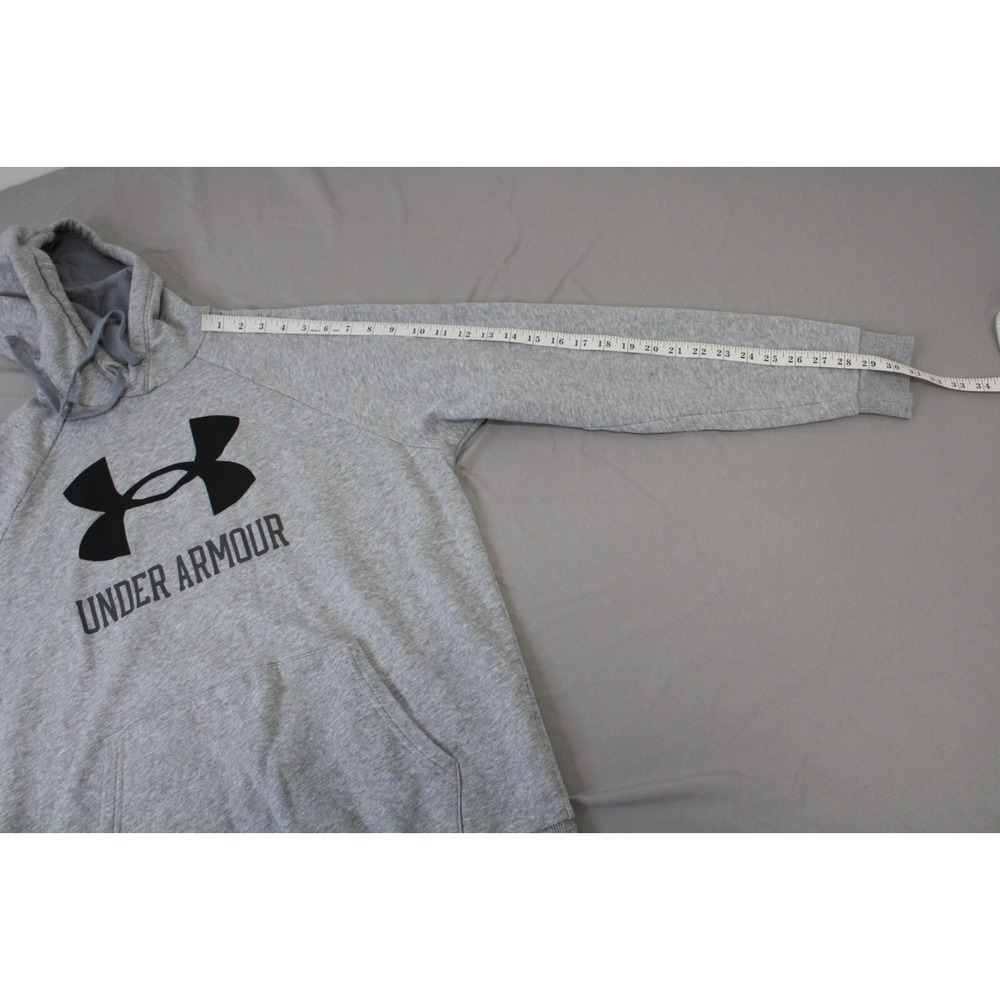 Under Armour Hoodie Mens Medium Gray Fleece Lined Long Sleeve Logo Pullover - Picture 7 of 7